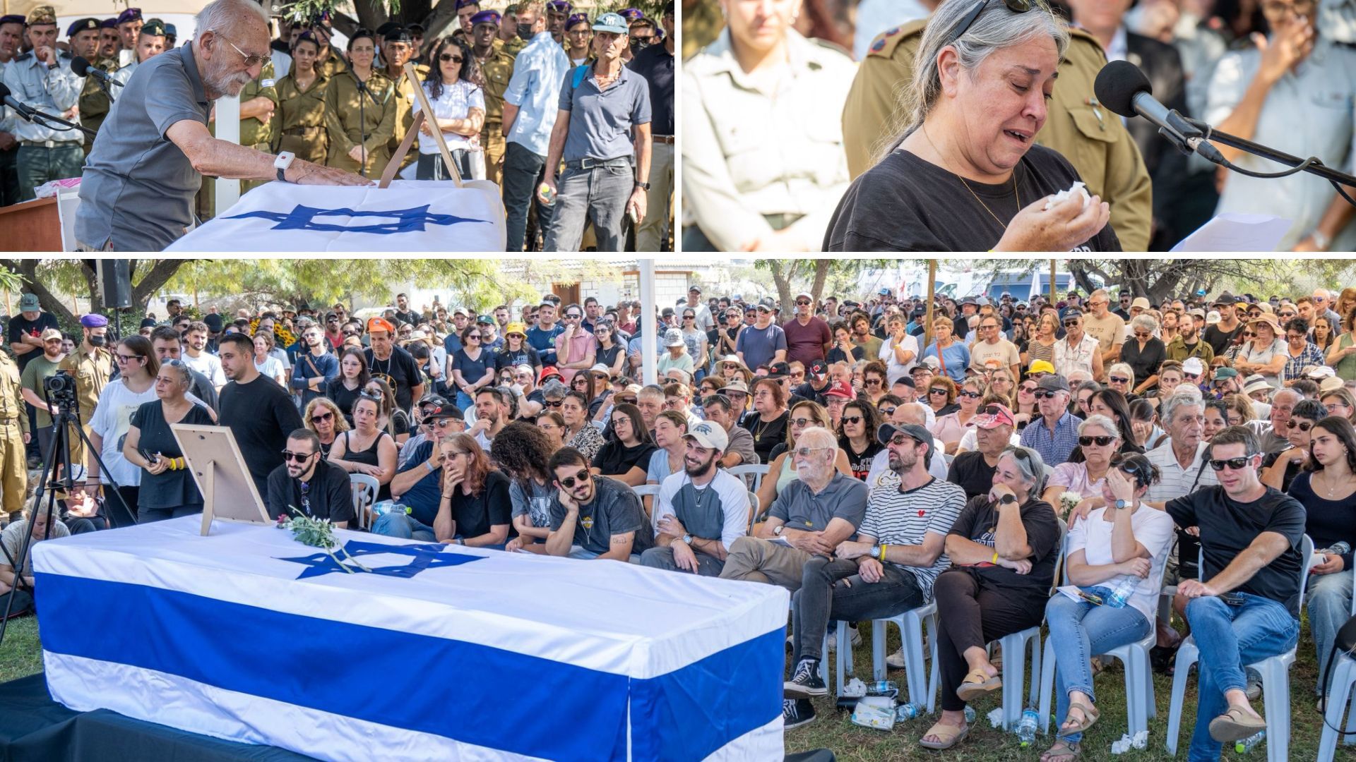 הלווייתו של ליאור רודאיף בניר יצחק. מימין: יפה אלמנתו, ואביו גיורא