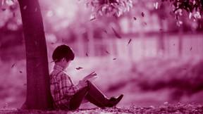 ילד יושב תחת עץ 