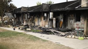 בתים שרופים בקיבוץ כפר עזה