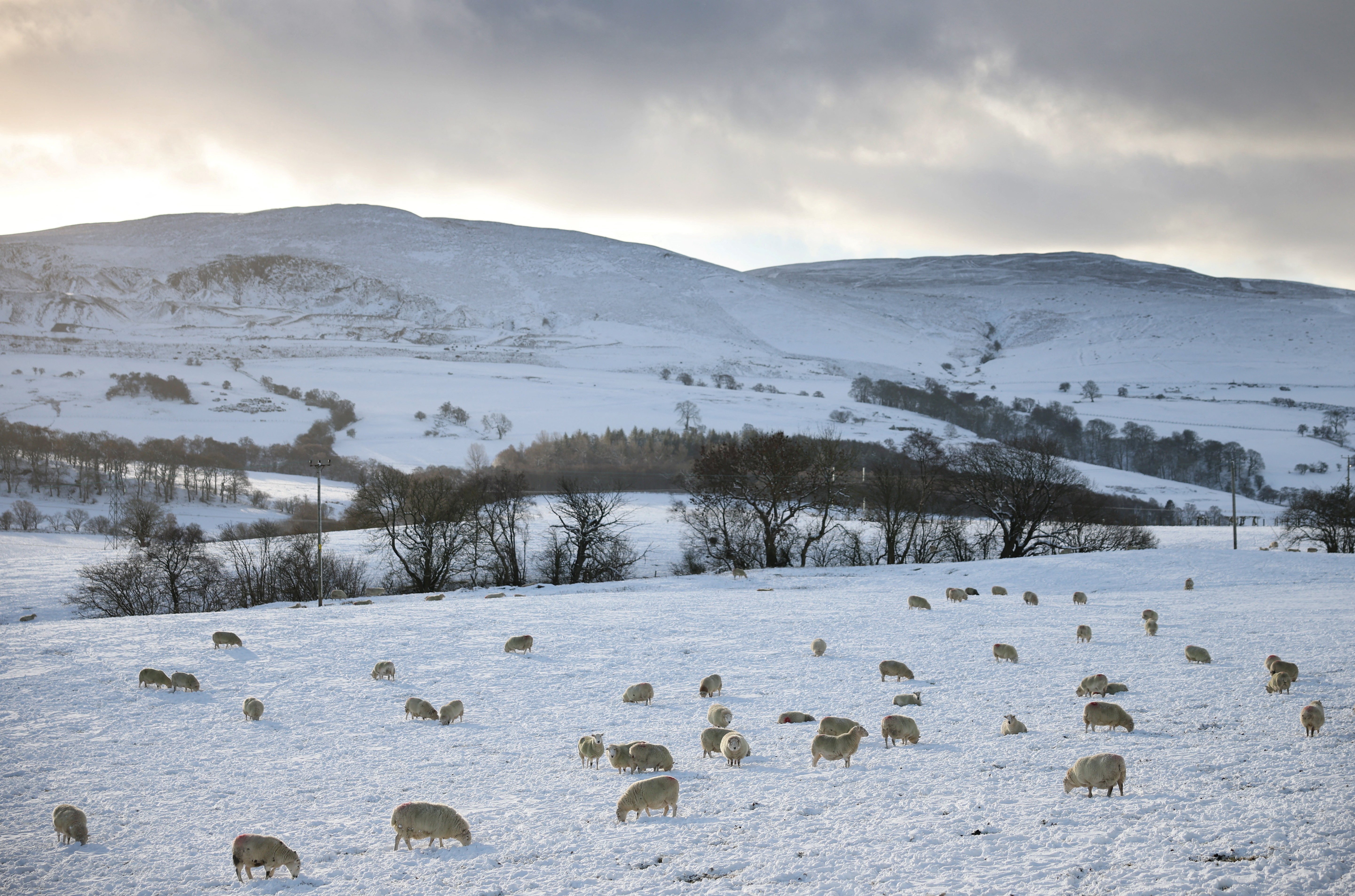 שלג מכסה את הגבעות בוויילס