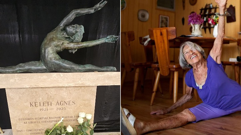 המתעמלת היהודייה אגנס קלטי והפסל שהוצב לזכרה בבודפשט שבהונגריה