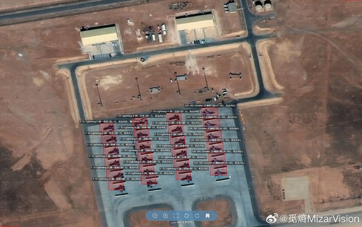 צילום לווין של מטוסי צבא ארצות הברית בירדן