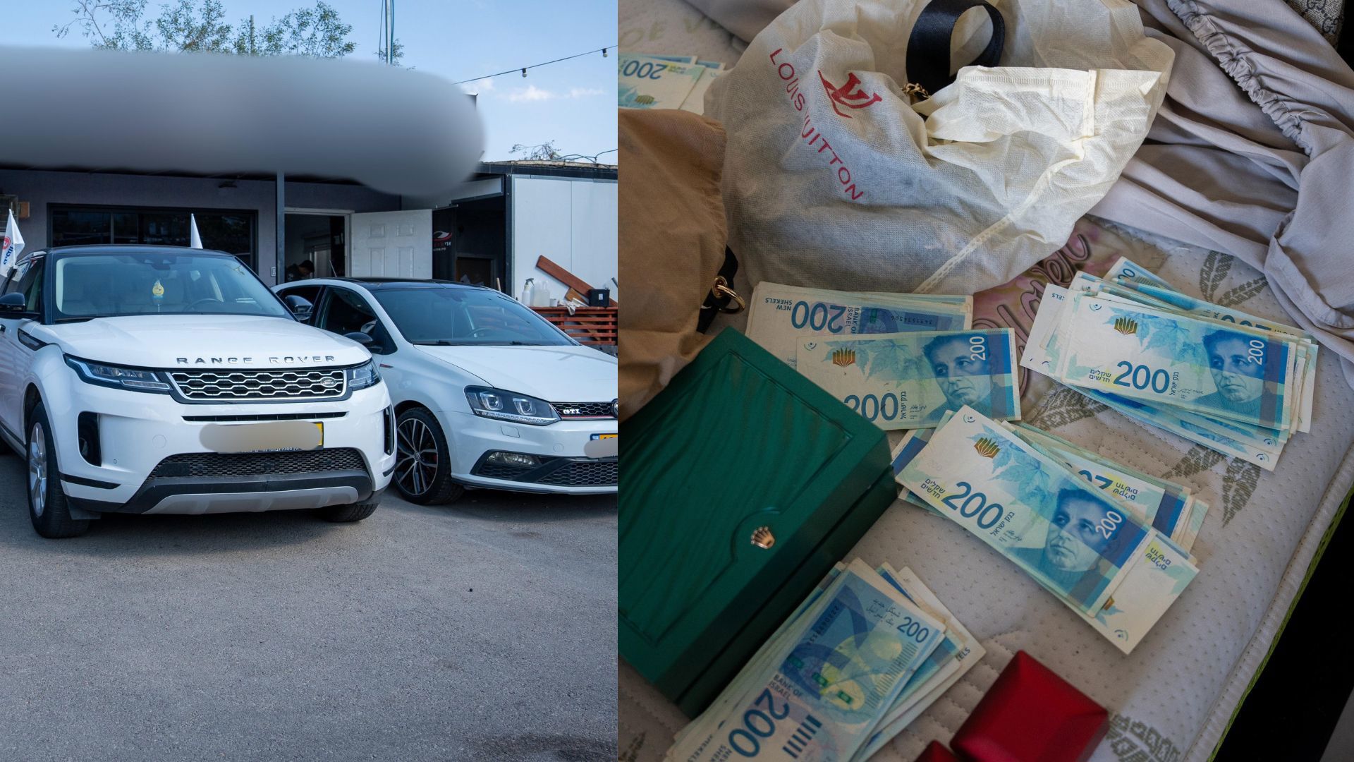 כסף מזומן ורכבי יוקרה שנתפסו בפשיטה המשטרתית