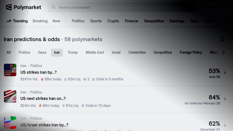 הימורים על תקיפה באיראן באתר פולימרקט