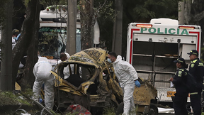 זירת מכונית התופת באזור הבסיס הצבאי בקאלי, קולומביה